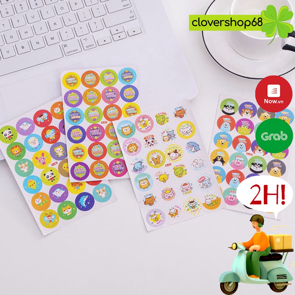 Set 10 Tấm Sticker Khen Thưởng Cho Bé Yêu Hình Mặt Cười, Ngôi Sao