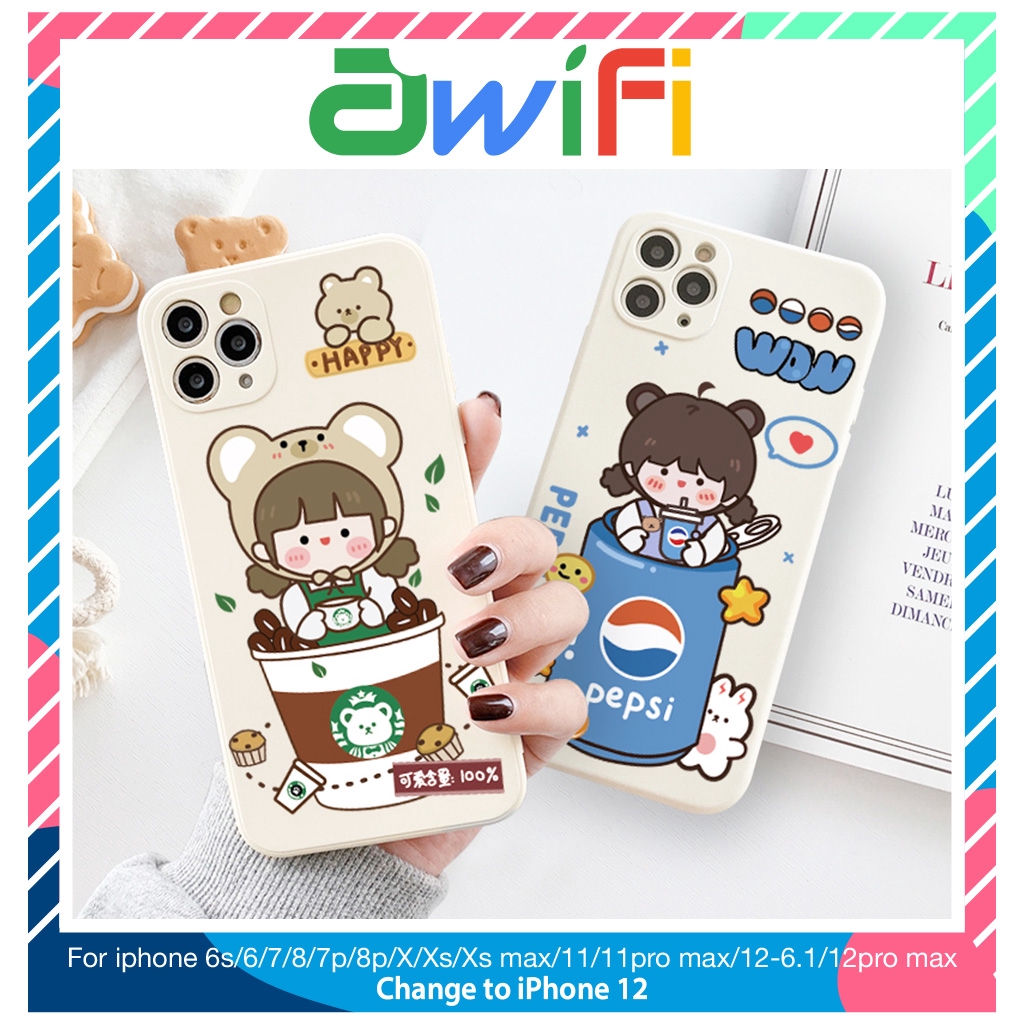 Ốp iphone cạnh vuông girl drinks 5/5s/6/6plus/6s/6splus/7/7plus/8/8plus/x/xr/xs/11/12/pro/max/plus/promax - Awifi K5-3