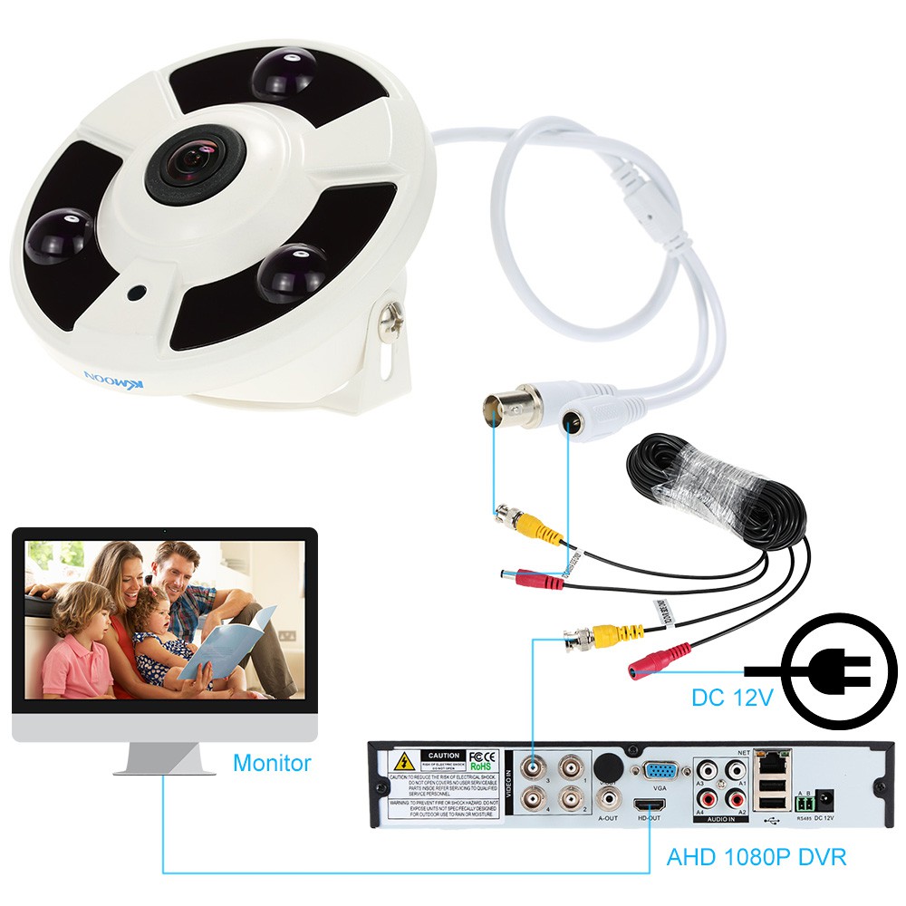 Máy quay CCTV ống kính mắt cá KKmoon® HD 2000TVL 1080P 1.7mm 360° cho hệ thống an ninh PAL