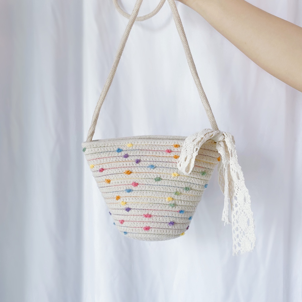 Túi xách nữ thông thường Túi đeo chéo xu hướng thời trang Túi dệt dây cotton đầy màu sắc Túi đeo vai Túi nữ dễ thương