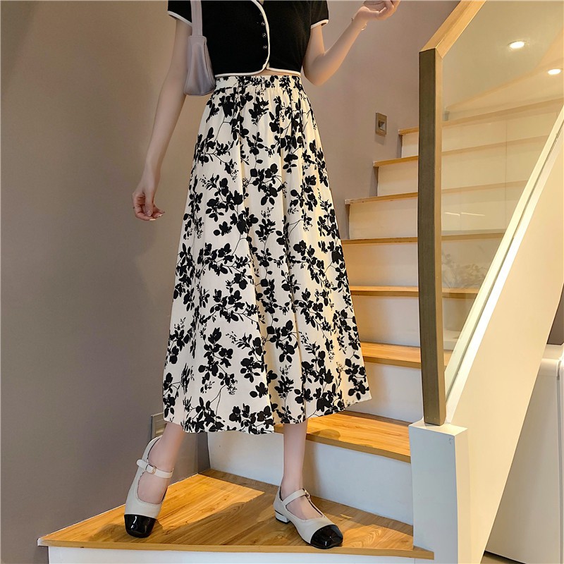 Chân Chân Váy Midi Lưng Cao Họa Tiết Hoa Thời Trang Mùa Hè Phong Cách Hàn Quốc | BigBuy360 - bigbuy360.vn