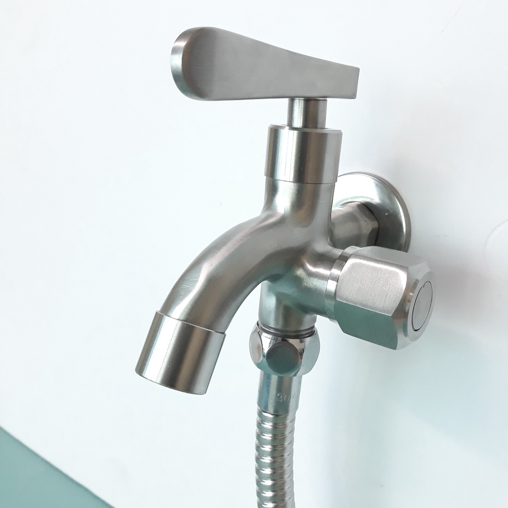 Bộ củ sen 1 đường nước lạnh Inox 304 kèm Tay sen tăng áp Inox Dày chống oxi hóa tiết kiệm nước Đủ bộ: Củ sen+tay+dây+cài