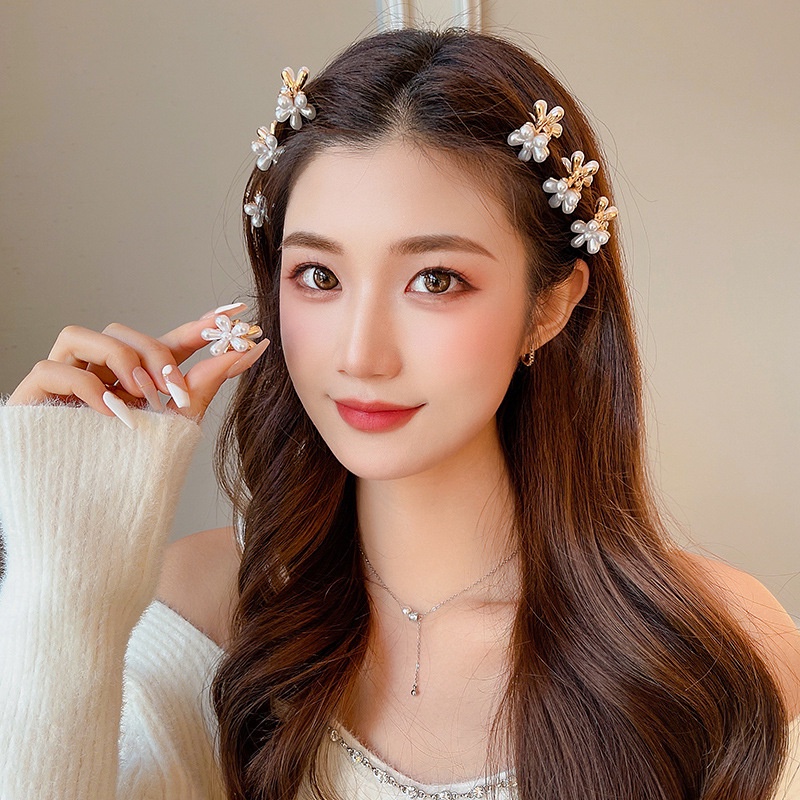 Kẹp Tóc Mini Hình Hoa Đính Ngọc Trai Dễ Thương Cho Bé Gái
