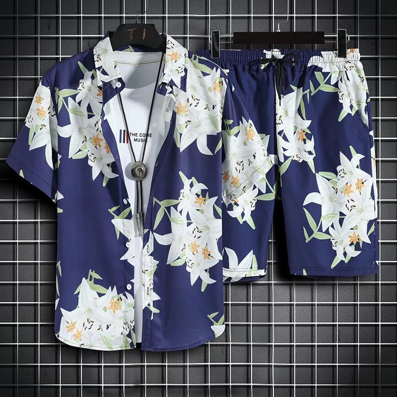Set áo sơ mi ngắn tay + quần đùi 7 kiểu họa tiết tùy chọn thời trang đi biển cho cặp đôi M-5XL