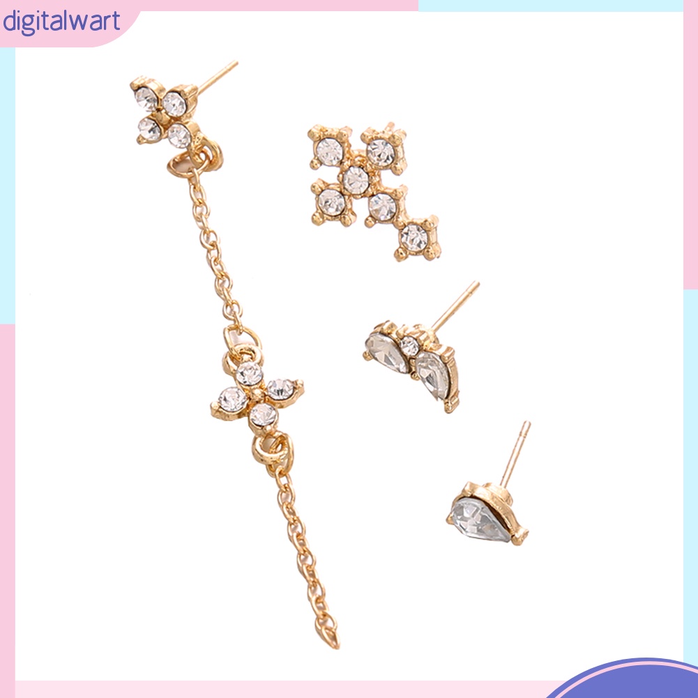 Set 4 khuyên tai đính đá kiểu dáng thời trang cho nữ