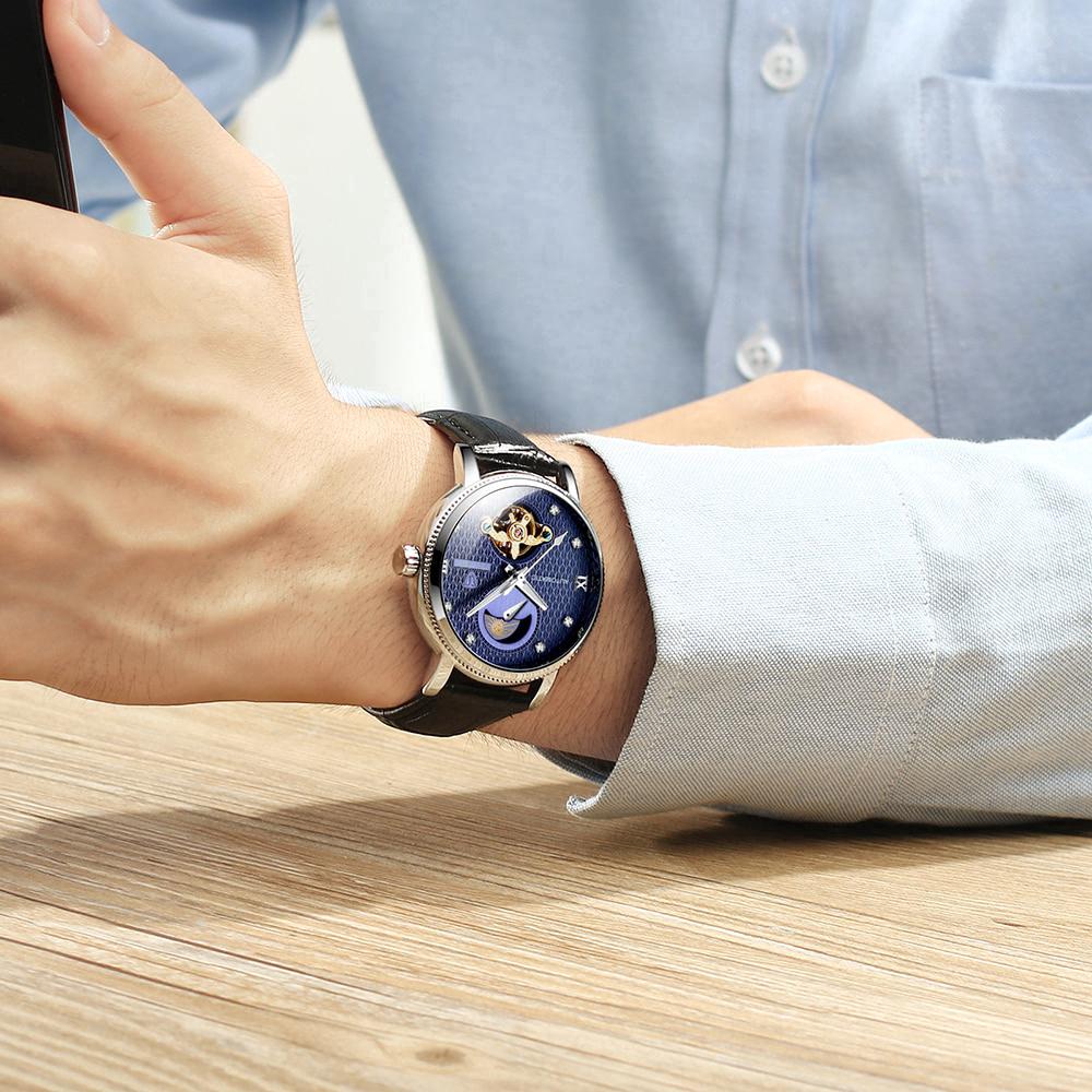 TEVISE T612 Luminous Automatic Mechanical Watches with Leather Strap