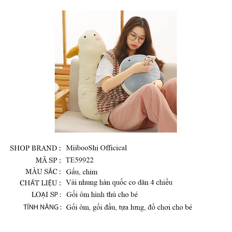 Gấu bông gối ôm to hình thú cho bé cute vải nhung mềm mịn nhồi bông cao cấp size 50 cm AZTE59922