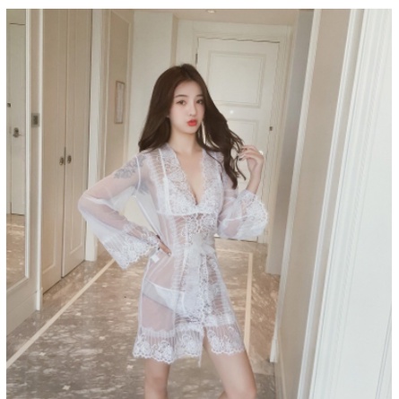 Mẫu mới - Set đồ lót kèm áo choàng xuyên thấu sexy