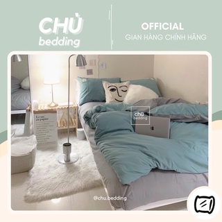 Bộ chăn ga gối cotton đũi: mix ghi xanh mint