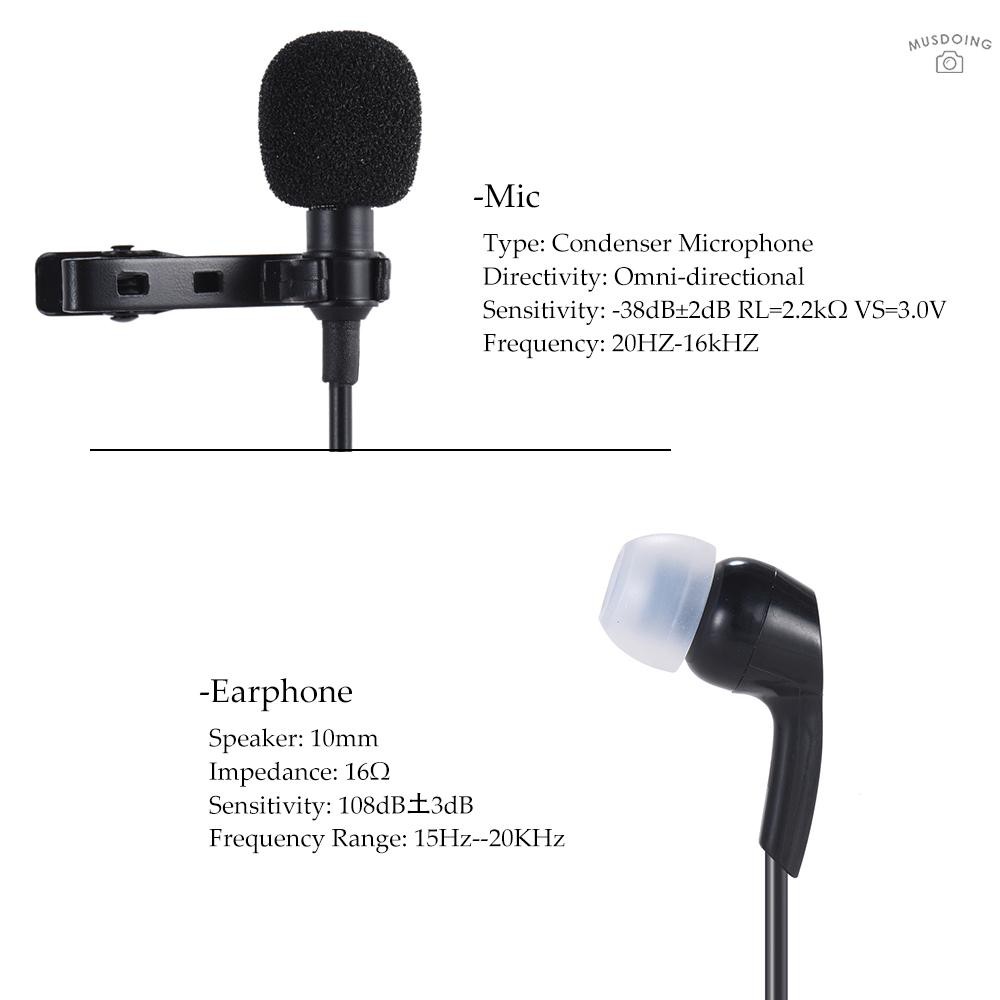 Tai nghe tích hợp mic có móc kẹp cổ áo có đầu cắm 3.5mm tiện dụng