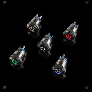 HA"12mm 12V Latching Push Button Black Metal LED Power Momentary Switch Waterproof.