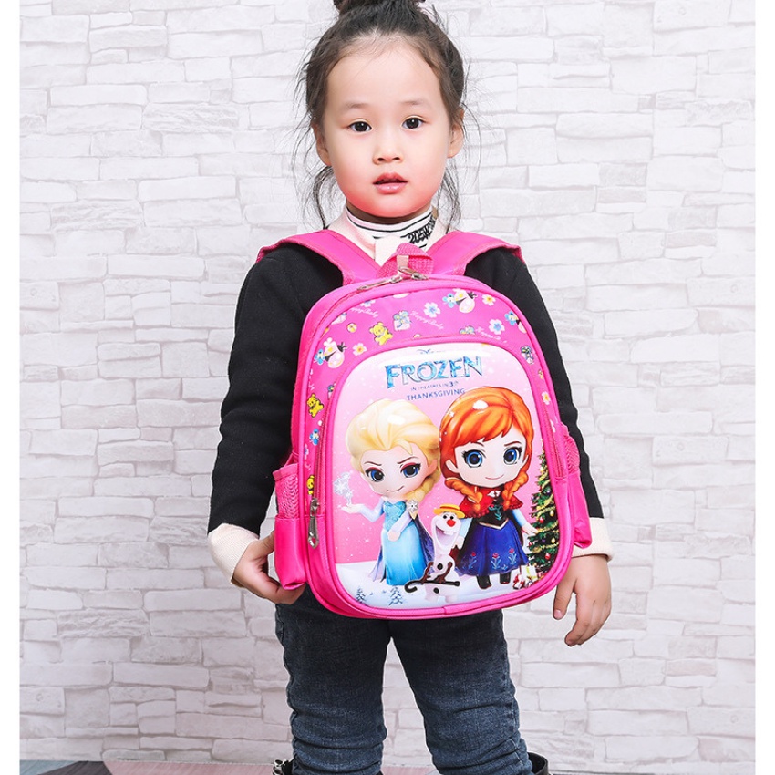 Cặp balo học sinh đi học nhà trẻ, mẫu giáo in hình 3D FROZEN chất liệu vải dù chống thấm nước cao cấp BL027