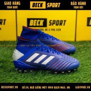 Giày Bóng Đá Predator 19.1 Xanh Biển Vạch Bạc Cao Cổ AG