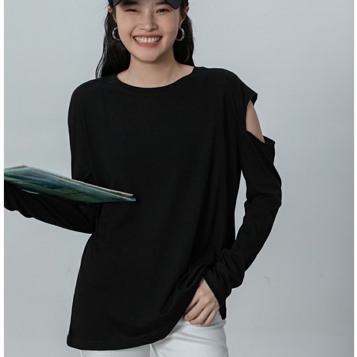 Áo thun tay dài nữ xẻ vai ANHSTORE , chất xược cotton thời trang