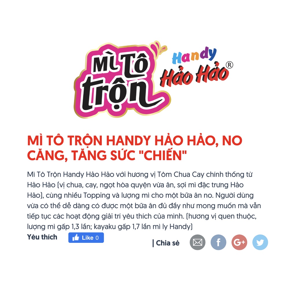 Mì tô trộn HANDY Hảo Hảo Tôm chua cay MỚI 93gram siêu Ngon
