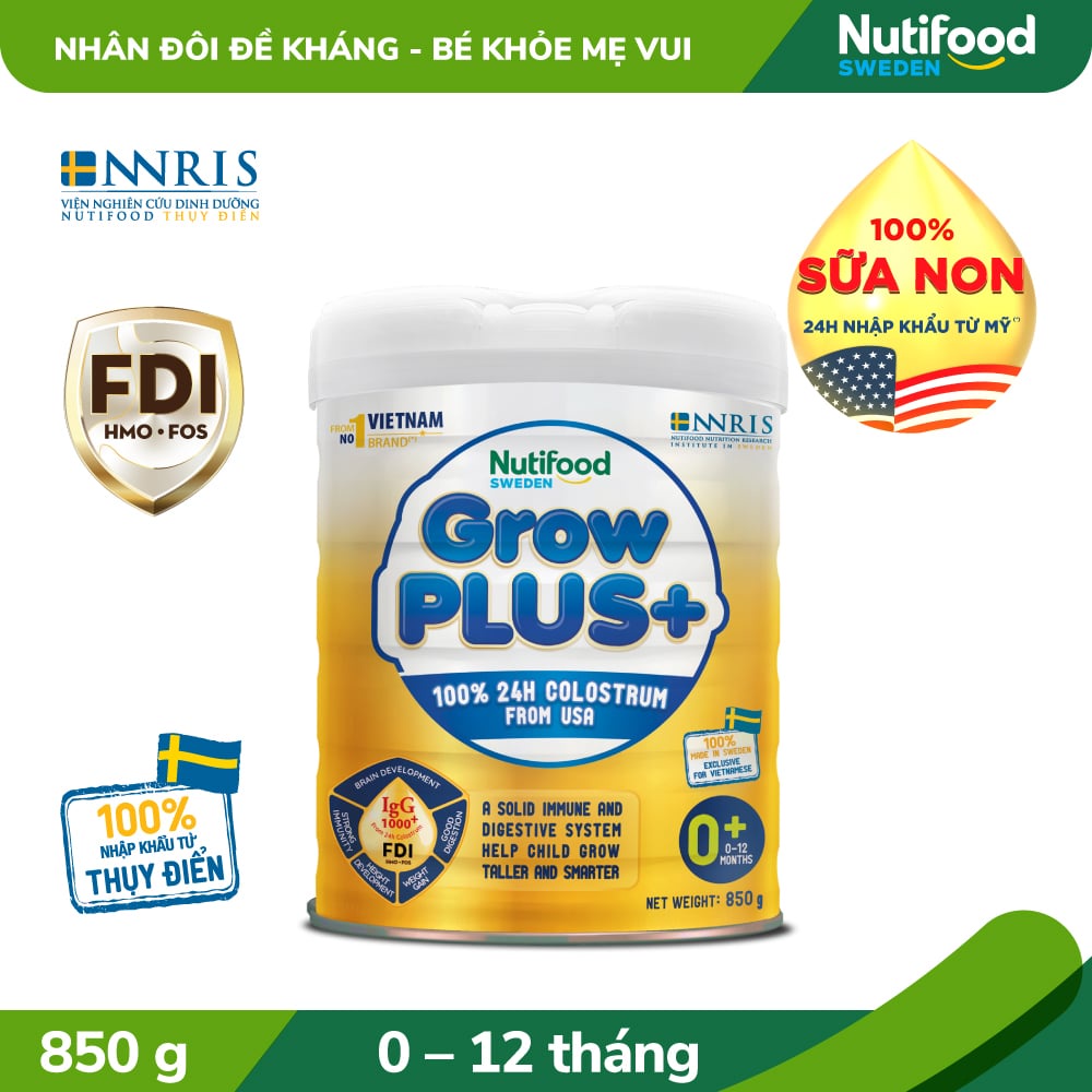 1 LON Sữa Grow Plus Vàng Sữa Non 0+ loại bột 850G