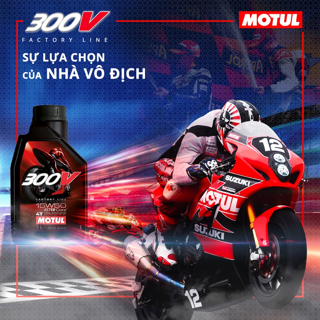 Nhớt MOTUL 300V 15W50 (Tem 1 lớp) - Tặng phễu thay nhớt