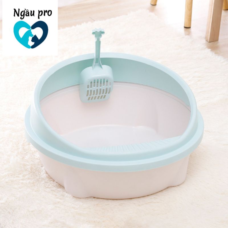 Khay vệ sinh đựng cát mèo hình tròn - Chậu vệ sinh cho mèo NGAUPET có vòm chắn cát 2 loại to lớn nhỏ size SML