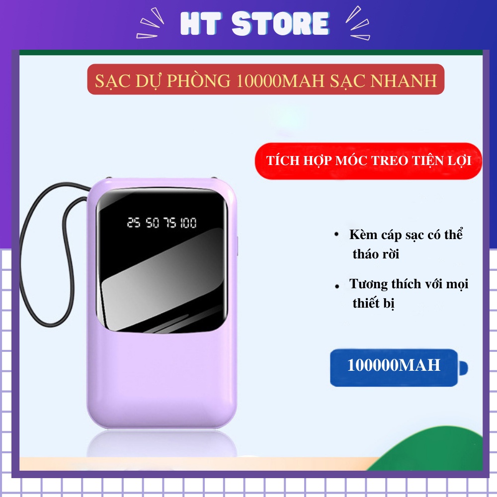 Sạc Dự Phòng Sạc Nhanh Dung Lượng 10000mah Kèm Móc Treo Tích Hợp Đèn Pin Phát Sáng Phù Hợp Tất Cả Các Thiết Bị