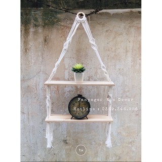 Kệ gỗ treo tường gỗ Quế thơm Macrame