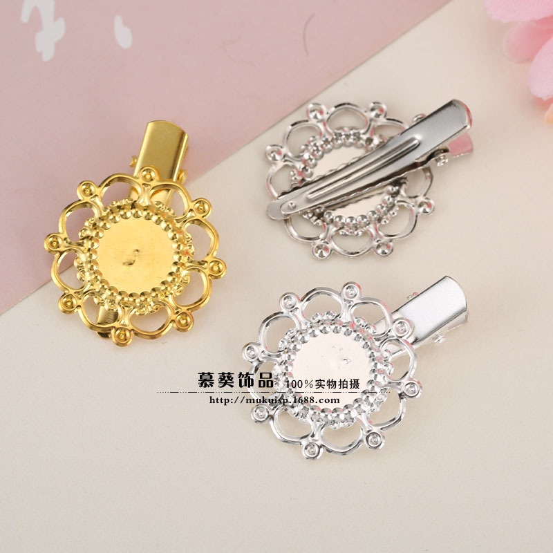 (1 cái)Phiến kim loại tròn kèm kẹp tóc mỏ vịt 37*28mm, Nguyên liệu làm trang sức cổ trang, Nguyên liệu DIY