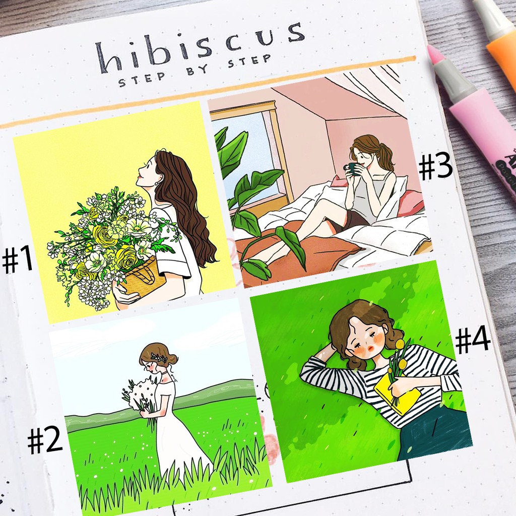 12 Sticker hình dán trang trí thủ công dễ thương chủ đề cô gái