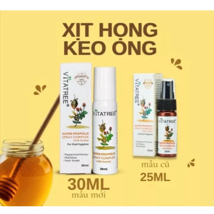 [MẪU MỚI] Xịt Keo Ong Giảm Đau Họng Cho Bé Vitatree Úc Chai 30ml