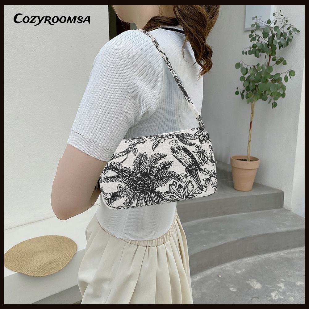 Túi Đeo Vai / Kẹp Nách Vải Canvas In Họa Tiết Kiểu Vintage Dễ Thương Cho Nữ