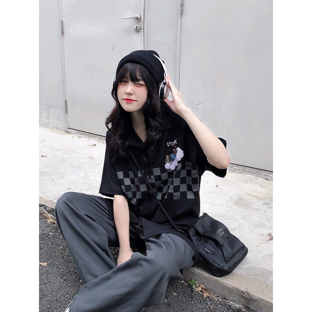 [ XẢ KHO] Áo Sơ Mi Look 1M TShirt - Đen - Unisex