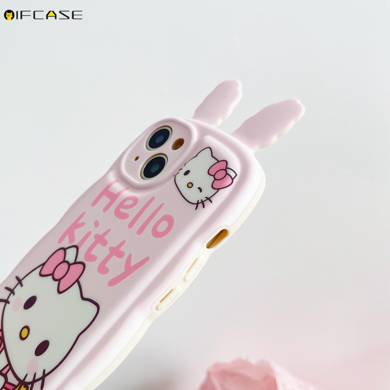 Ốp Điện Thoại Mềm Chống Sốc Đính Nơ Tai Thỏ / Mèo Hello Kitty 3D Cho iPhone 14 Plus 14 Pro Max 13 12 11 Pro Max