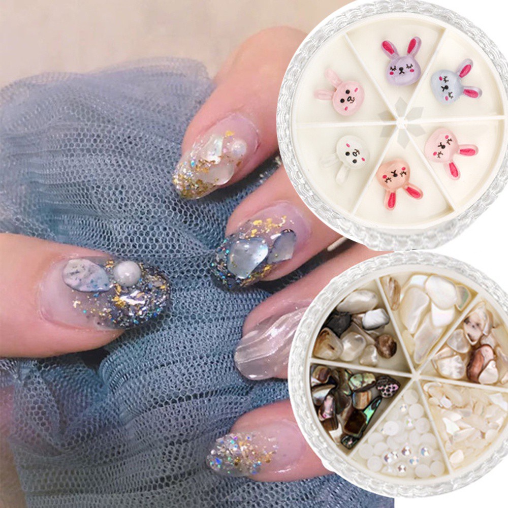 Hộp 6 Hạt Nhân Tạo Họa Tiết Hoạt Hình 3D Trang Trí Móng Tay