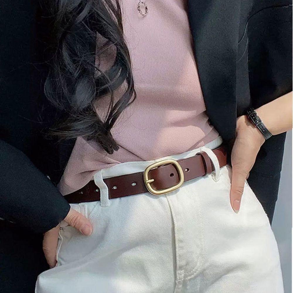 Thắt Lưng Da PU Khóa Oval Kim Loại Phong Cách Vintage Thời Trang Cho Nữ