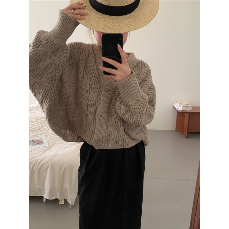 Áo Khoác Cardigan Dài Tay Cổ Chữ V Xinh Xắn Theo Phong Cách Retro Dành Cho Nữ