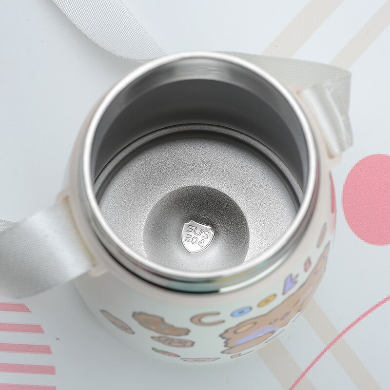 Bình đựng nước giữ nhiệt 850ml có ống hút và dây đeo cực cute