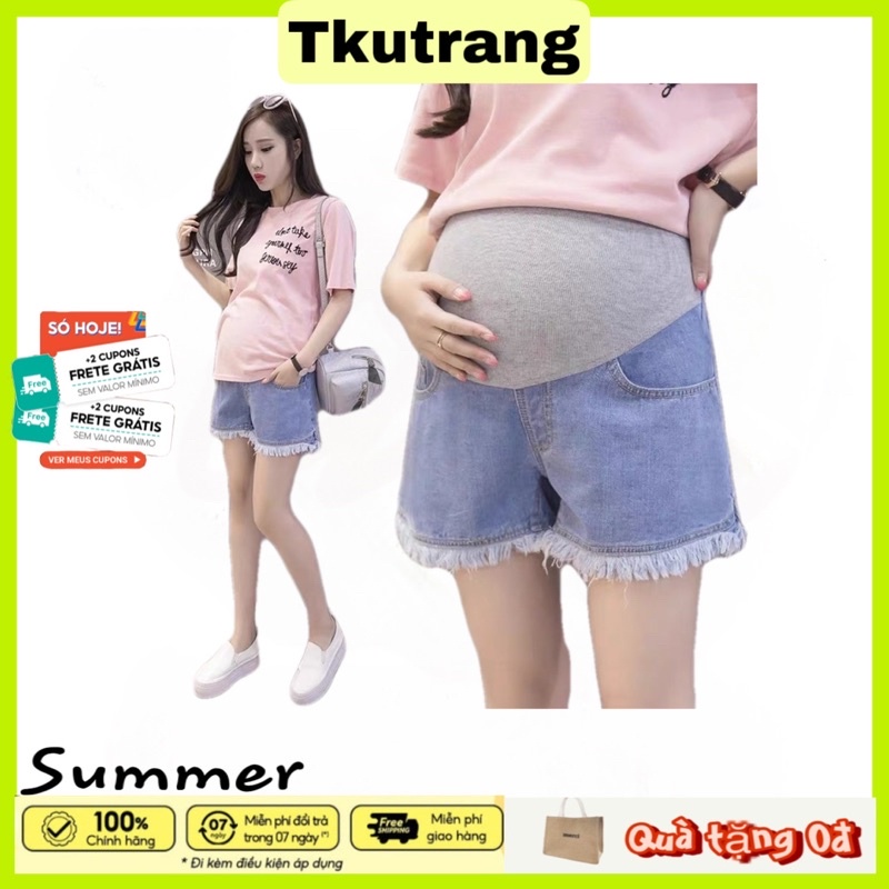 Quần sooc bầu❤chất jean xịn loại 1co giãn thỏa mái❤️quần đùi bầu có chun chỉnh theo từng thai kỳ❤️size s~2xl QB103 JE