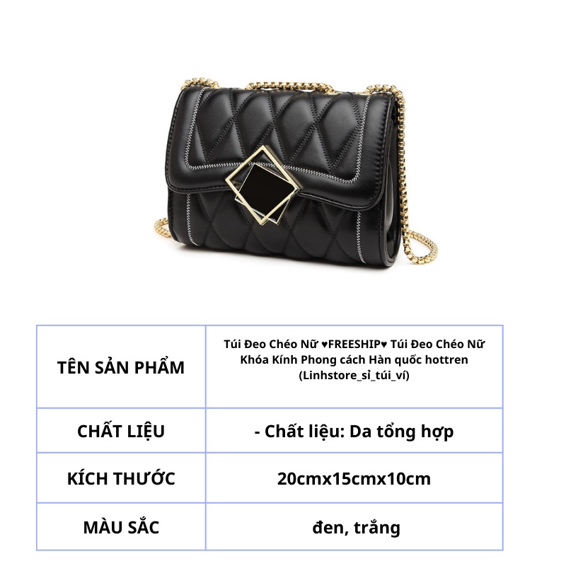 Túi Đeo Tréo Nữ Linh Store Túi Đeo Vai 3 Ngăn Trần Trám Khóa Kính Nghiêng Thời Trang Phong Cách Hàn Quốc - LS11