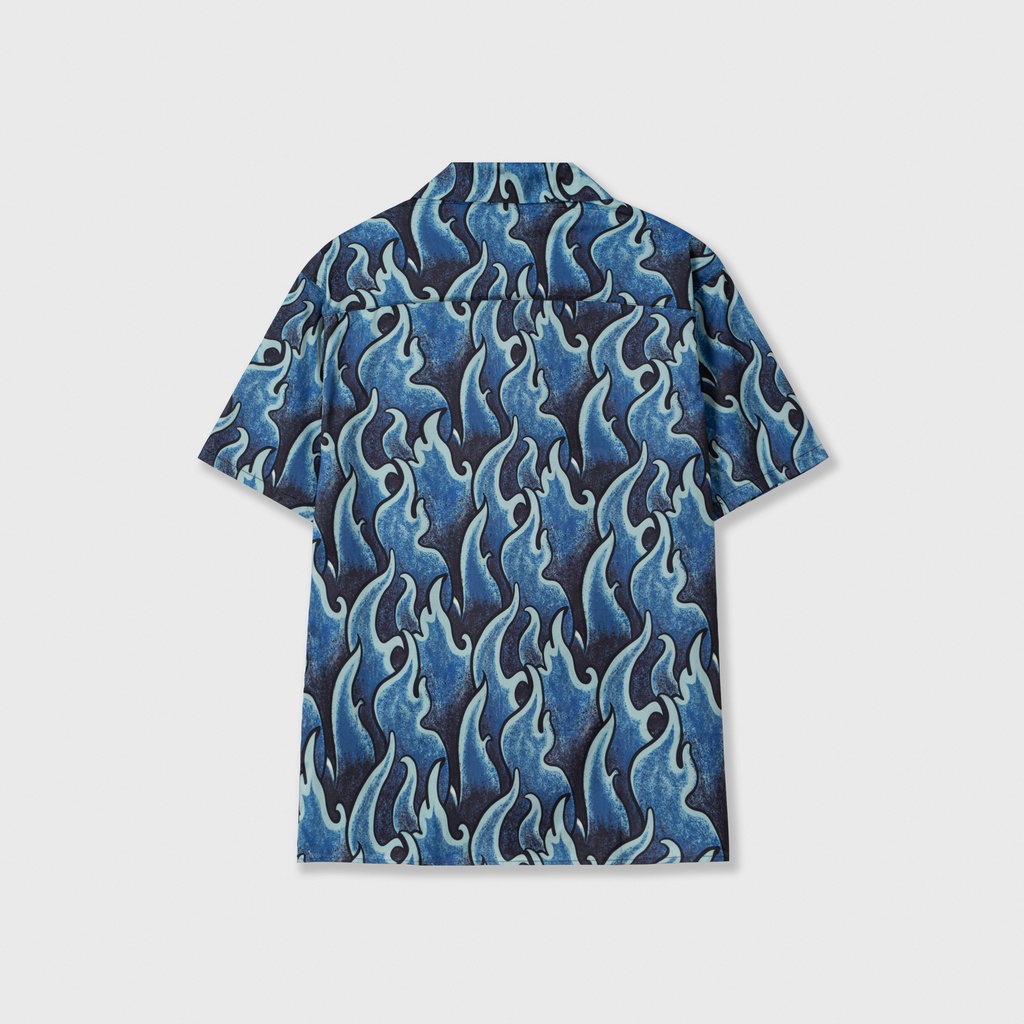 Áo sơ mi ngắn tay Dewens, vải lụa chéo nhập khẩu chống nhắn thoáng mát, hoạ tiết Lửa Xanh - DEWE Cuban Shirt