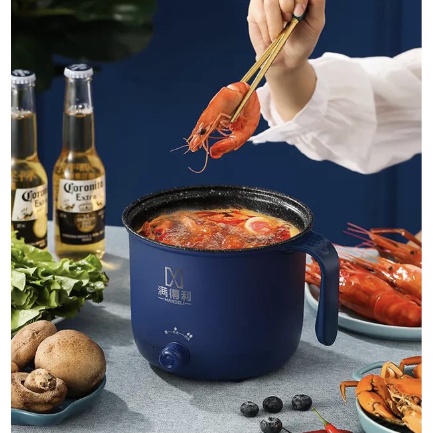 Nồi Lẩu Điện Mini Núm Xoay 2 NẤC NHIỆT Kèm Giá Hấp 1,8L, Ca Nấu Mì,Nấu Cơm Đa Năng 2 Tầng Cao Cấp