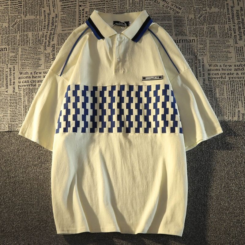Áo polo Ngắn Tay Form Rộng Họa Tiết Ca Rô Phong Cách Retro Dành Cho Nam