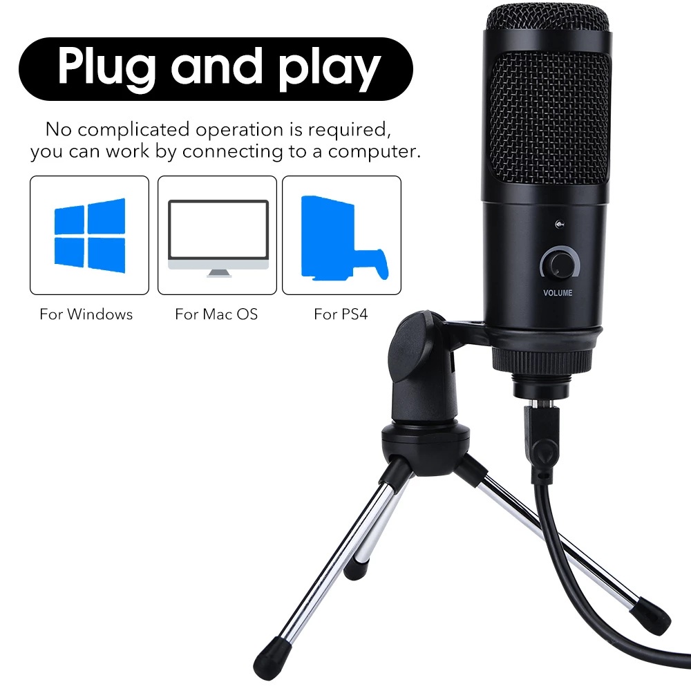 Micro để bàn thu âm kèm giá đỡ chuyên nghiệp dùng để thu âm hát karaoke, chơi game, làm podcast, cắm cổng USB