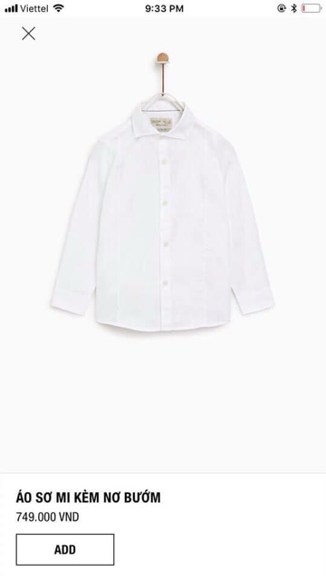 Áo sơ mi trắng Zara hàng đại 5-14y