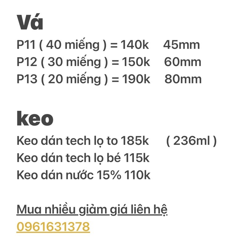 Miếng vá săm ô tô, xe máy tiêu chuẩn Mỹ đầy đủ các cỡ, miếng vá ruột xe