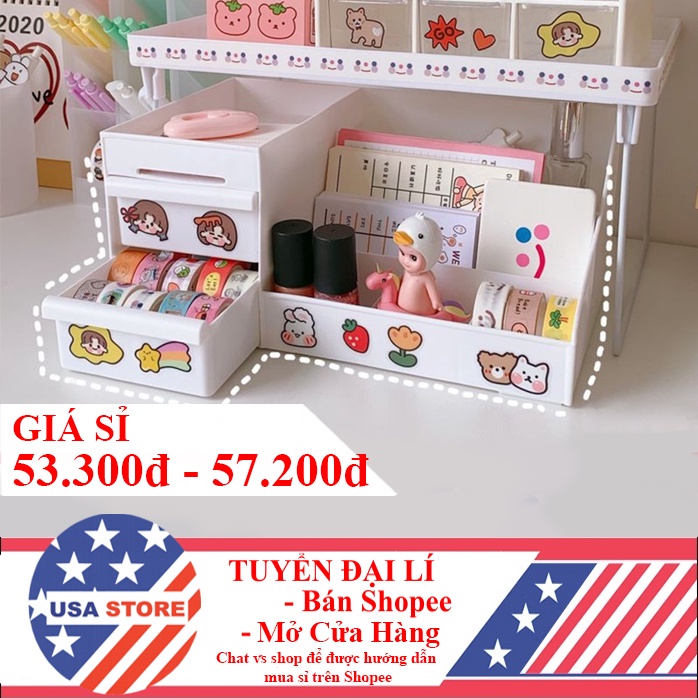 Kệ Đựng Mỹ Phẩm T25, Khay Đựng Mỹ Phẩm Đồ Trang Điểm Đa Năng 5 Màu 2 Tầng Nhiều Ô Tiện Ích