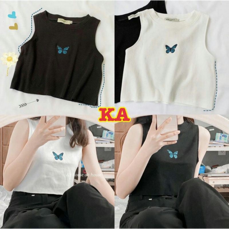 áo croptop ba lỗ thiêu bướm