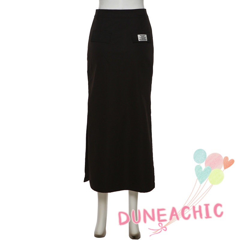 DUNEA Chân váy dài lưng cao xẻ tà thời trang đường phố cá tính cho nữ