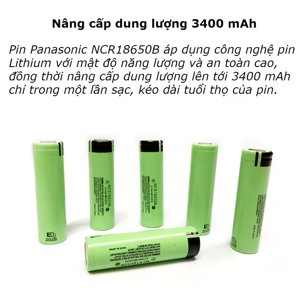 Cell pin Panasonic 18650 li-ion dung lượng khủng 3400 MAH bao check made in Japan (pin màu xanh lá)