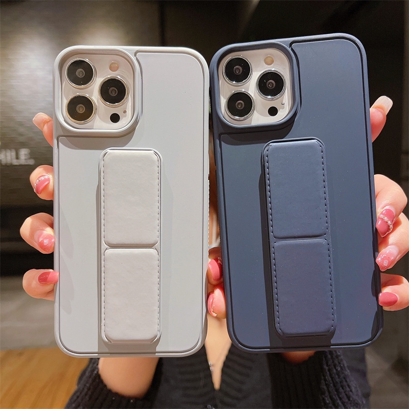 Ốp Điện Thoại tpu Lưng Da Trơn Màu Có Giá Đỡ Cho I-Phone 11 12 13 Pro Max Xr X Xs Max Se 2020 I-Phone 7 8 Plus