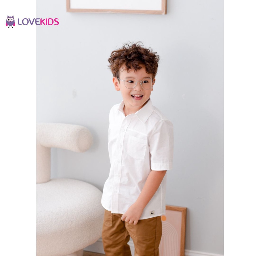 Áo Sơ Mi Bé Trai Lovekids, kiểu dáng basic, áo sơ mi cho bé trai cộc tay organic cotton - Lovekids