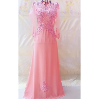 áo dài dạ hội váy đầm màu hồng dâu - ảnh thật