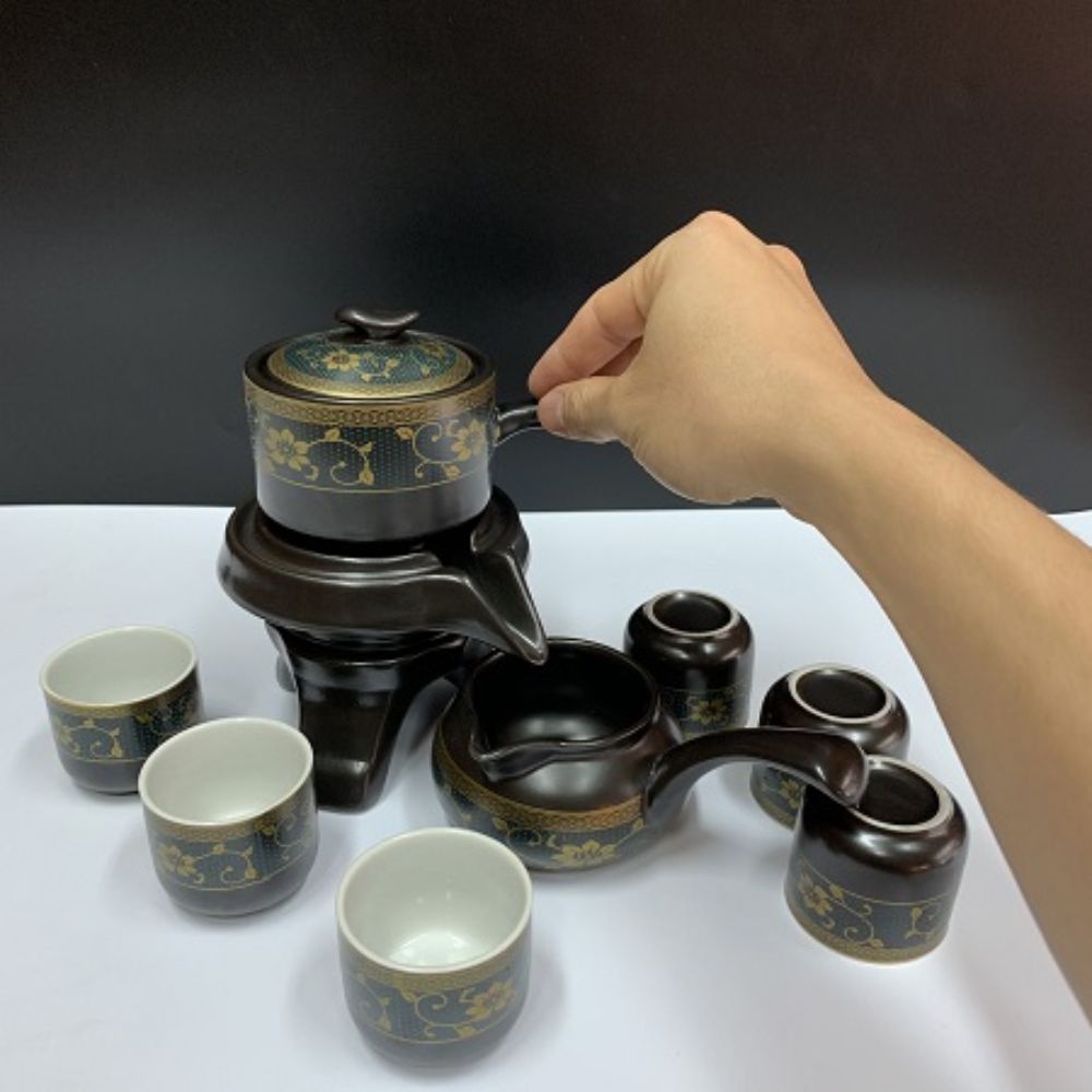 Bộ Ấm Pha Trà Cối Xay Hoa Văn Cao Cấp